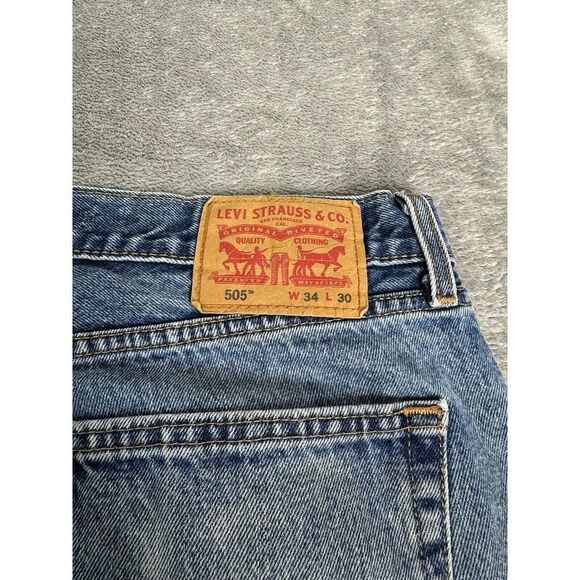 Levi's 505 Regular Fit Straight Leg Jeans Men's Size 34x30 Blue - Picture 6 of 14